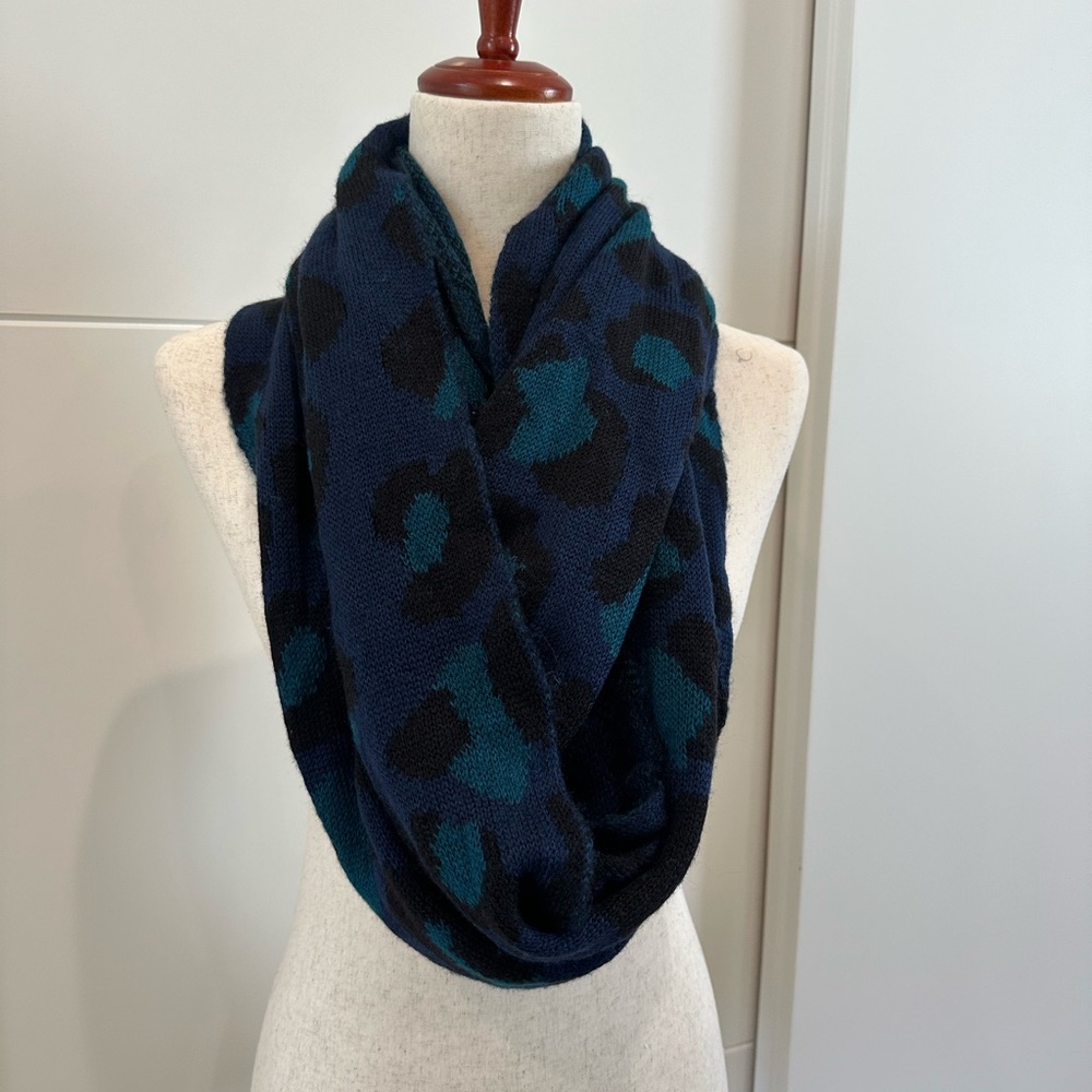 Navy and Teal Leopard Print Infinity Scarf